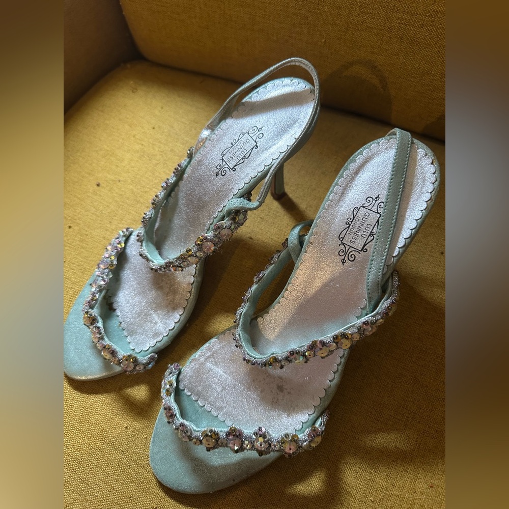 LULU GUINNESS Cinderella Light Turquoise Embellished Heels
